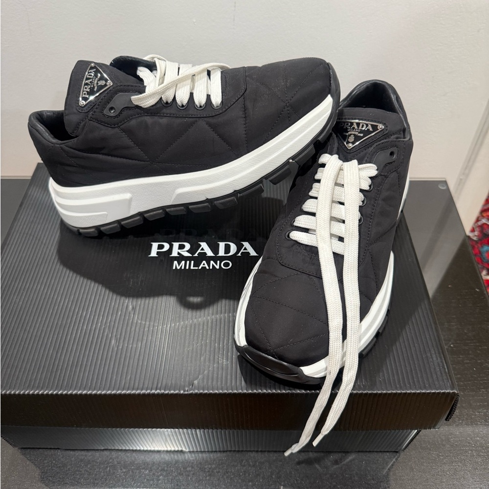 Prada Women’s Black and White Dressed Sneakers